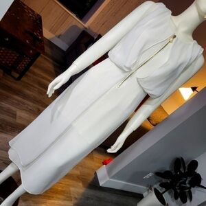 MIRVAS - White Chiffon Dress with wrap skirt US S